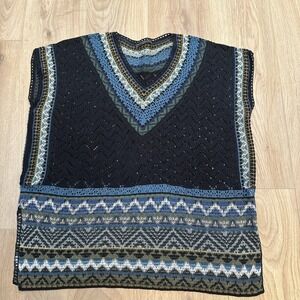 Peruvian Connection Pima Cotton Sweater Poncho Womens XS/S Boho Pullover Knit